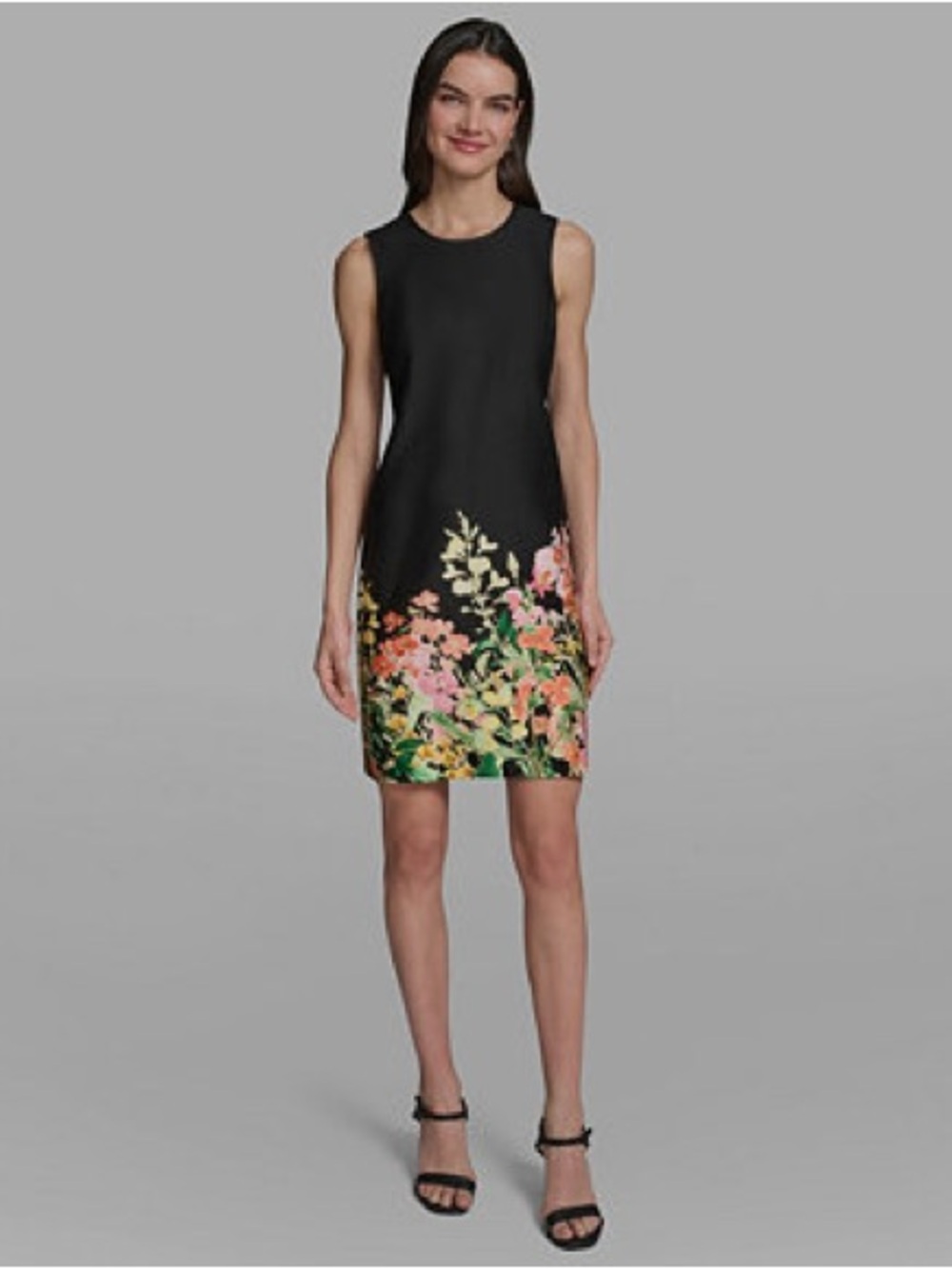 Karl Lagerfeld Sleeveless Black Floral Hem Shift Dress
